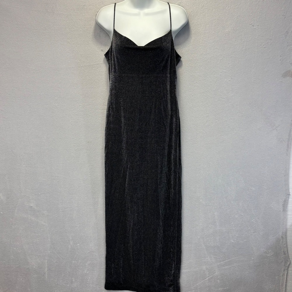 Vintage Y2K Lori Ann Montreal Sparkly Cowl Neck Gown Dress Womens 6 Black Maxi